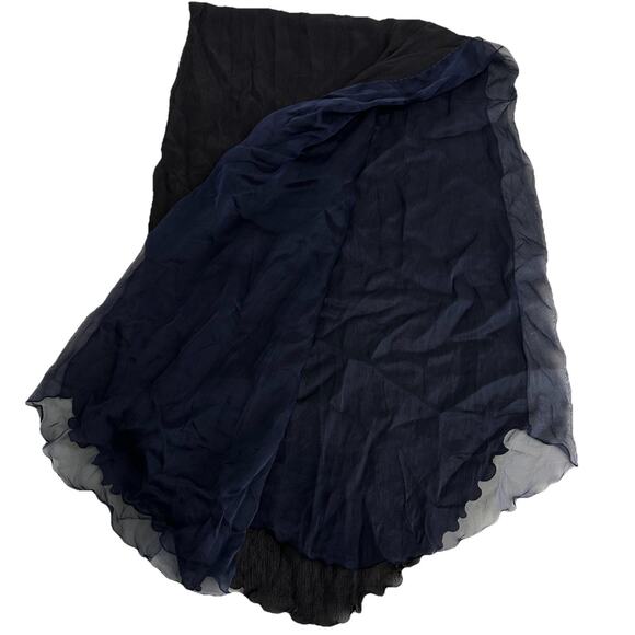 etro Italy 100% silk solid blue black crinkle Ruffle Hem scarf - Picture 9 of 16